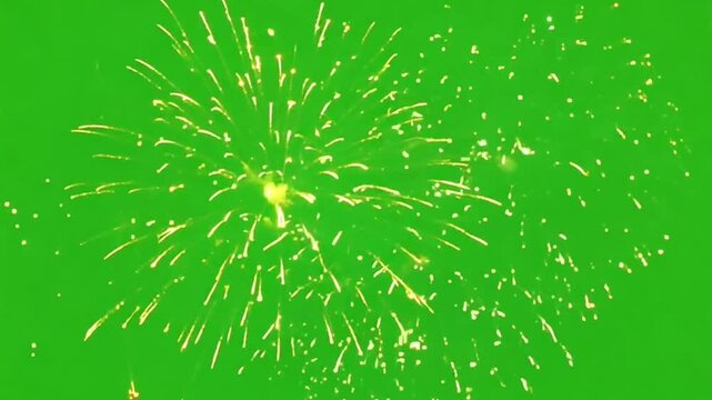 Fireworks on Green Canvas: A vibrant burst of golden fireworks explodes against a lush green backdrop, illuminating the night with trails of light.