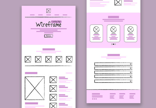 Sketch Style Landing Page Wireframe Layout