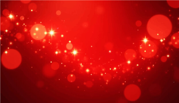 abstract Red Christmas holiday background with glowing lights hearts and stars festive winter celebration design