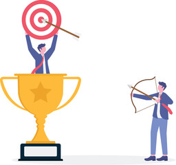 Victory or business achievement, triumph or award winning, accomplishment for leadership success

