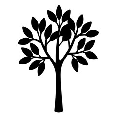 Obraz premium Minimalist Silhouette Tree with Rounded Leaves on Branches against White Background