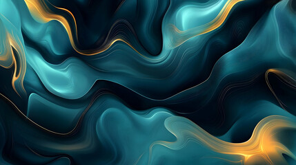 Obraz premium Abstract teal and gold flowing waves background for modern design and artistic concepts