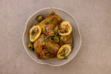 Moroccan Chicken Tagine With Olives And Lemons.