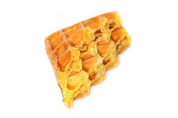 Waffles desserts. homemade waffle mix corn. Golden brown baby corn waffles, halved and placed on a white background.