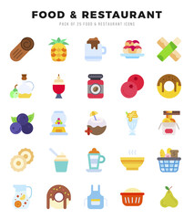 Food and Restaurant Flat icons collection. 25 icon set. Vector illustration.