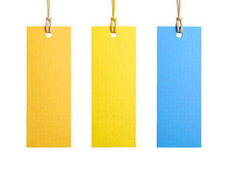 Colorful paper bookmarks with string isolated on transparent background