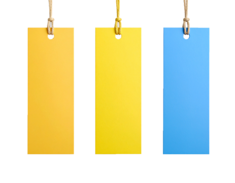 Colorful paper bookmarks with string isolated on transparent background