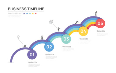Business timeline infographic steps road map to success growth. with icons and graphic elements. Vector illustration.