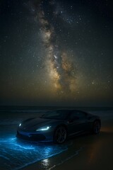 Car in beach night view 