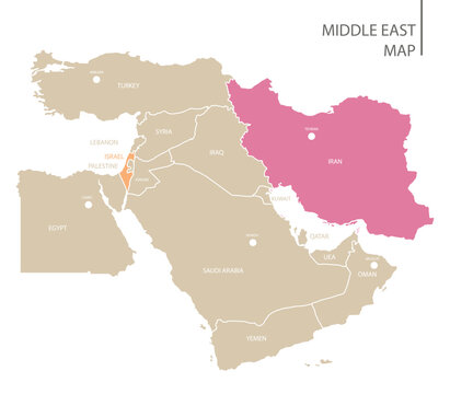 Middle East Countries Map Vector File. Iran-Israel conflict on the map
