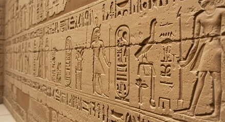 Obraz premium Intricate Hieroglyphic Wall Relief: Ancient Egyptian Art and Script