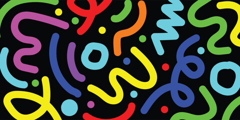  Creative abstract squiggle style drawing background for children or trendy design with basic shapes.