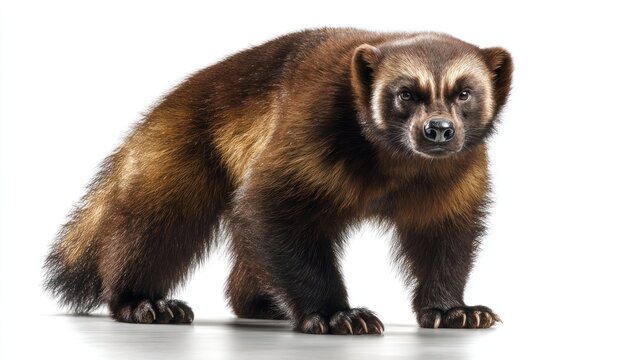 Wary wolverine stands alert