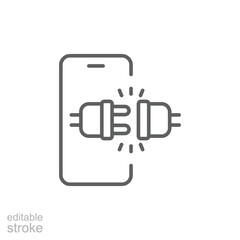 Fototapeta premium Smartphone Unplugged Cable Icon Vector, Outline Design for Digital Detox, Tech Disconnect, App Timeout, Screen Off Mode, Minimal Editable Stroke Power Off Symbol