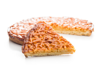 Sweet almond pie isolated on white background.