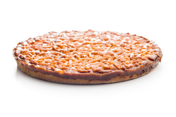 Sweet almond pie isolated on white background.