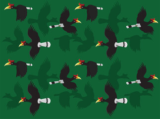 Fototapeta premium Hornbill Rhinoceros Bird Cartoon Character Seamless Wallpaper Background