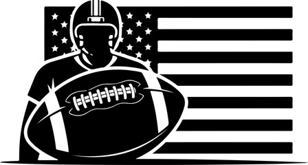 American Football Player Silhouette Against the US Flag, a powerful symbol of national pride.