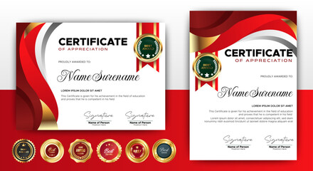 Elegant gold Red Diploma Certificates Template. For award, business, and education needs. vector