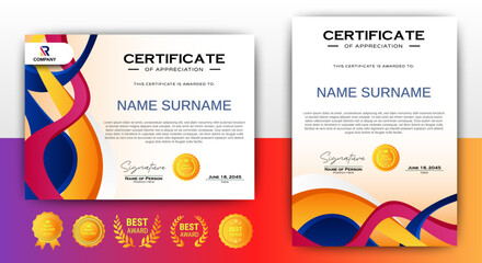 Modern certificate template in gradation and gold colors, luxury and modern style and award style vector image. vector