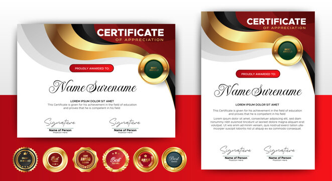 Elegant gold Red Diploma Certificates Template. For award, business, and education needs. vector