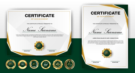 Modern Certificate Template Design With Green and gold Color Template