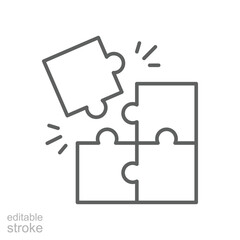 Team Misalignment Icon Vector, Puzzle Piece Not Fitting Concept, Editable Stroke Outline for Workplace Conflict, Role Mismatch, and Collaboration Breakdown Symbol