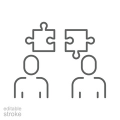 Team Misalignment Icon Vector Outline Symbol of Two People With Incompatible Puzzle Pieces Representing Collaboration Conflict and Communication Gap
