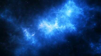 Spectacular deep space nebula with bright blue cosmic clouds and starry background