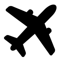 Obraz premium Simple black airplane icon representing travel, transportation, and modern aviation technology