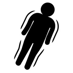 Stylized human figure in motion with speed lines, monochrome simple design