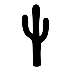 Black silhouette of a saguaro cactus against a white background image