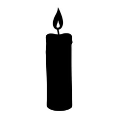 Simple black silhouette of a single lit candle with melted wax