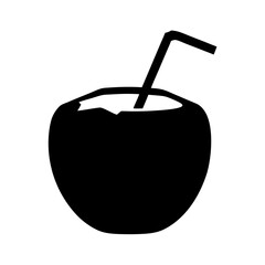 Monochrome image of a coconut with a straw, a tropical refreshment