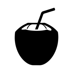 A simple black and white icon of a fresh coconut drink