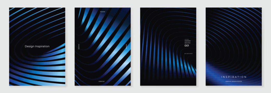 Abstract line wave gradient poster background vector set. Minimalist cover template with vibrant perspective line wave in motion. Ideal design for social media, cover, banner, flyer, music, ads.