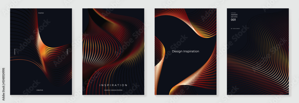 Aufkleber abstract line wave gradient poster background vector set. minimalist cover template with vibrant per