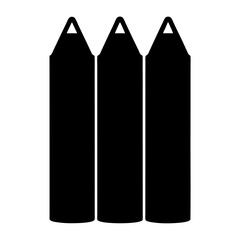 Three identical black vertical shapes with triangular upper parts are displayed