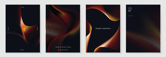 Obraz na płótnie Canvas Abstract line wave gradient poster background vector set. Minimalist cover template with vibrant perspective line wave in motion. Ideal design for social media, cover, banner, flyer, music, ads.