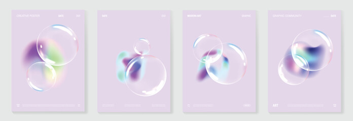 Fototapeta na wymiar Modern gradient liquid glass poster background vector set.Cover template with vibrant perspective geometric prism shape. Ideal design for social media, cover, banner, wallpaper.