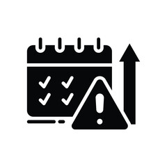 Deadline Pressure Glyph Icon Solid Calendar with Alert and Up Arrow Symbol Silhouette Black Icon Representing Workload Spike and Remote Worker Fatigue in Busy Schedule