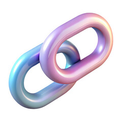 Two Interlocking 3 D Chain Links Pastel Pink and Blue Gradient Shiny Smooth Surface isolated on a transparent background