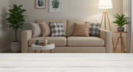 Cozy Living Room Interior Design Neutral Tones and Natural Elements for Product Showcase