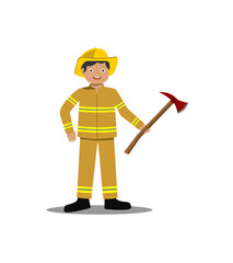 Fire fighter hold an axe, isolated on white background