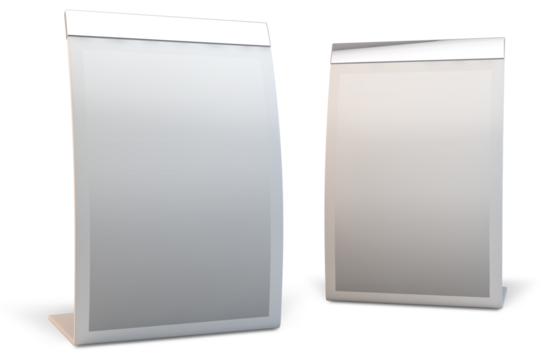 Two sleek, modern display stands designed for showcasing information or advertisements.