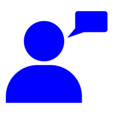 blue person with speech bubble icon 