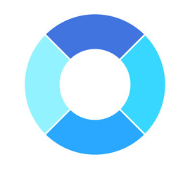 文字スペースのある四分割した4色の円グラフのテンプレート - シンプルなブルー系のドーナツチャート