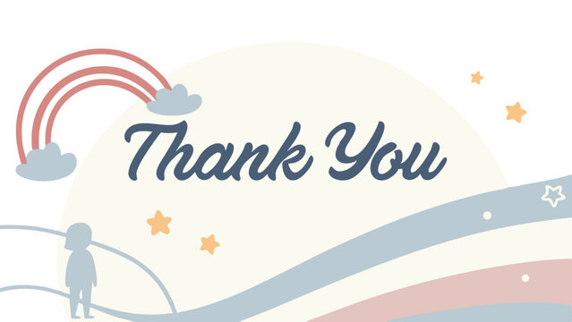 Elegant thank you note with playful colors and cheerful symbols in a joyful setting