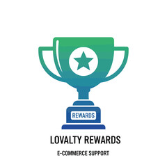 Teal and Green Gradient Trophy Icon with White Star and Blue Rewards Base Loyalty Rewards E Commerce Support