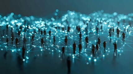 a network of people connected to each other with glowing lights on them and a blue background .